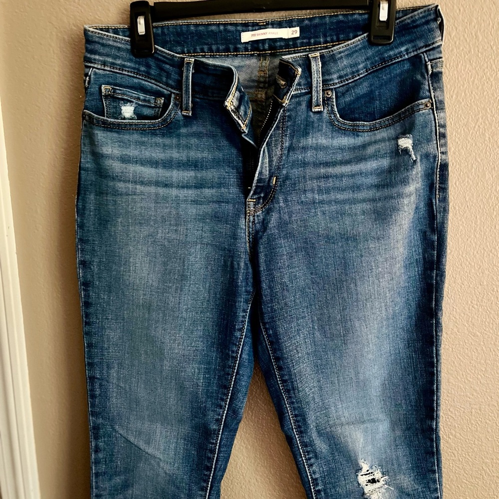 Sz 29 Levi's Blue Skinny Distressed Jeans - Picture 2 of 6